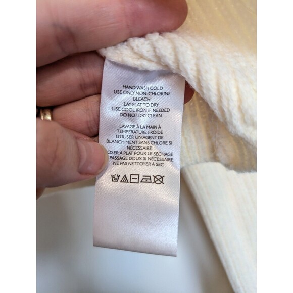 Anthropologie Cropped Hoodie Womens Size S Ivory Ribbed Boho Casual Y2K Sweater - Picture 6 of 9